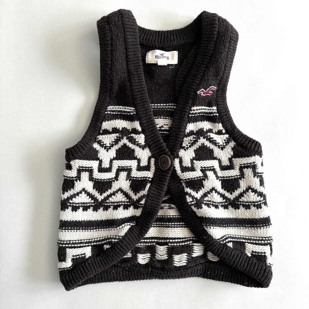 Hollister Sweater Vest Womens XS Knit Aztec Pattern Button Boho Preppy
